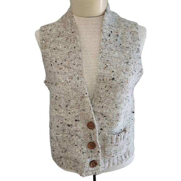 Vintage Wool Silk Blend Cottage Koret Wood Button Vest Sz L - Picture 1 of 4